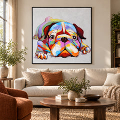 Colorful English Bulldog Resting Oil Painting – Expressive Dog Portrait and Modern Pop Art #OA 1578
