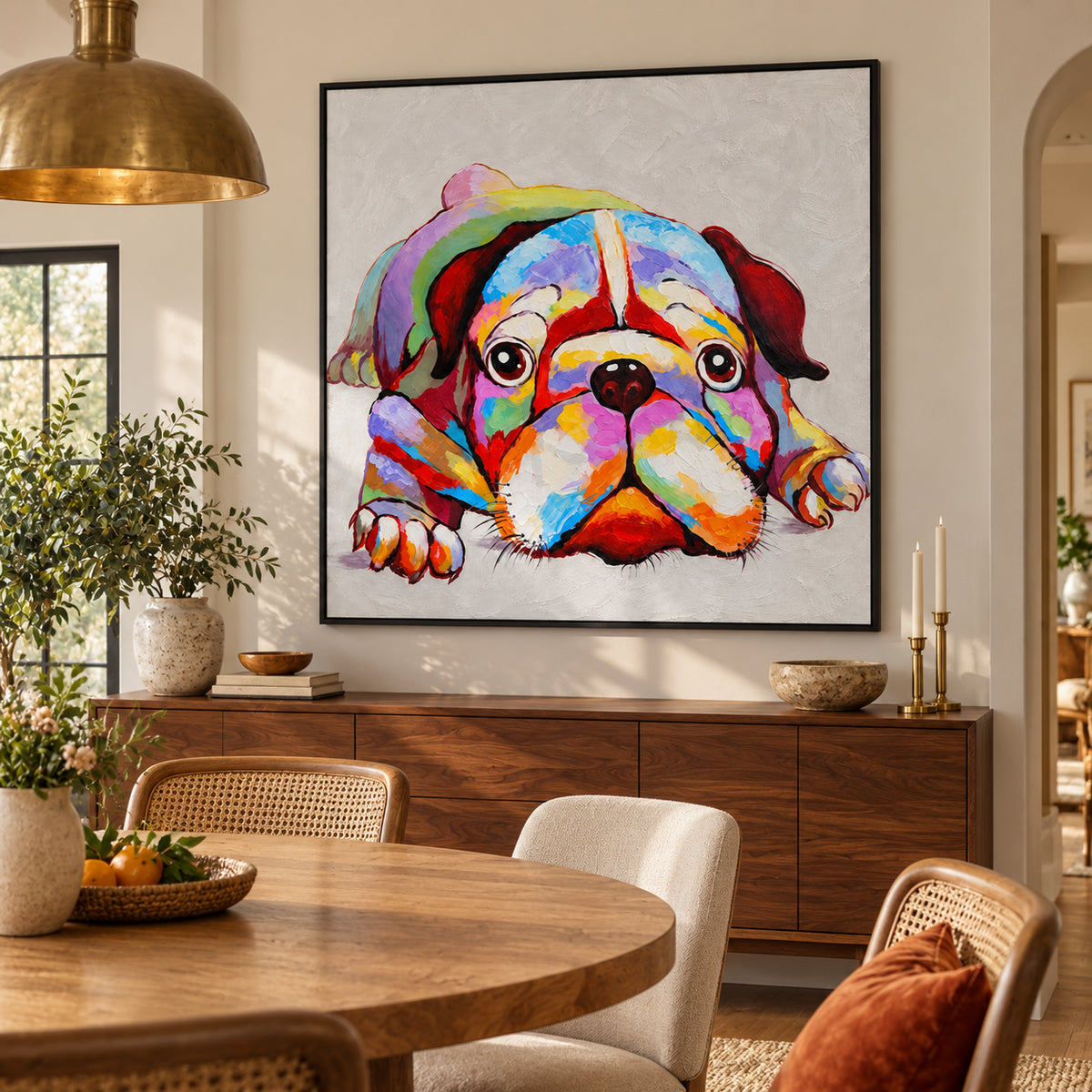 Ownanart Hand-Painted Colorful English Bulldog Resting Oil Painting – Expressive Dog Portrait and Modern Pop Art, 3D Textured Square Impasto Canvas Wall Art for Living Room Bedroom Entryway and Office #OA 1578