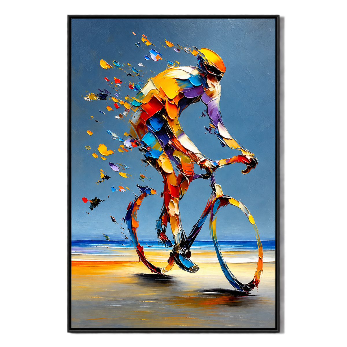 Ownanart Hand-Painted Colorful Road Cyclist in Motion Oil Painting – Modern Sport Art, 3D Textured Vertical Impasto Canvas Wall Art for Living Room Bedroom Entryway and Office OA 1582