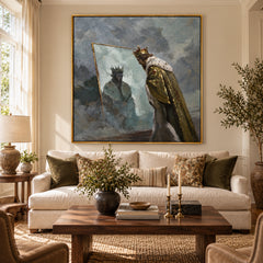 King Looking into a Mirror Oil Painting – Royal Portrait and Reflective Figurative Art #OA 1576