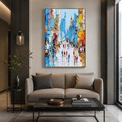 Colorful Abstract City Street Oil Painting, Textured Urban Wall Art for Living Room Decor#OA 0510