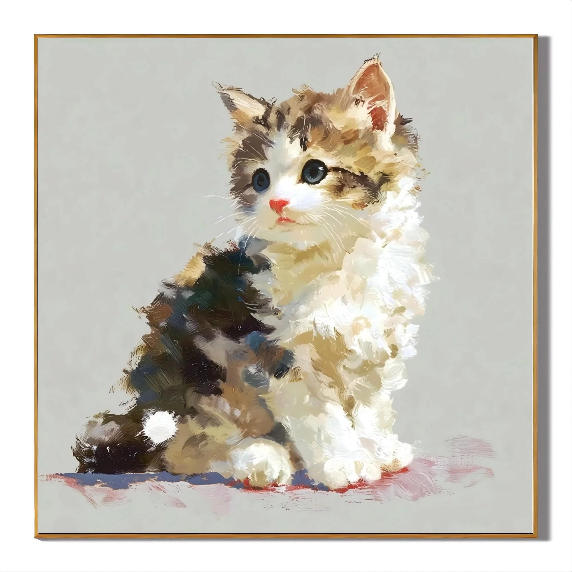 100% Hand-Painted Cute Kitten Portrait Oil Painting | Original Blue-Eyed Cat Pet Wall Art | Modern Animal Artwork