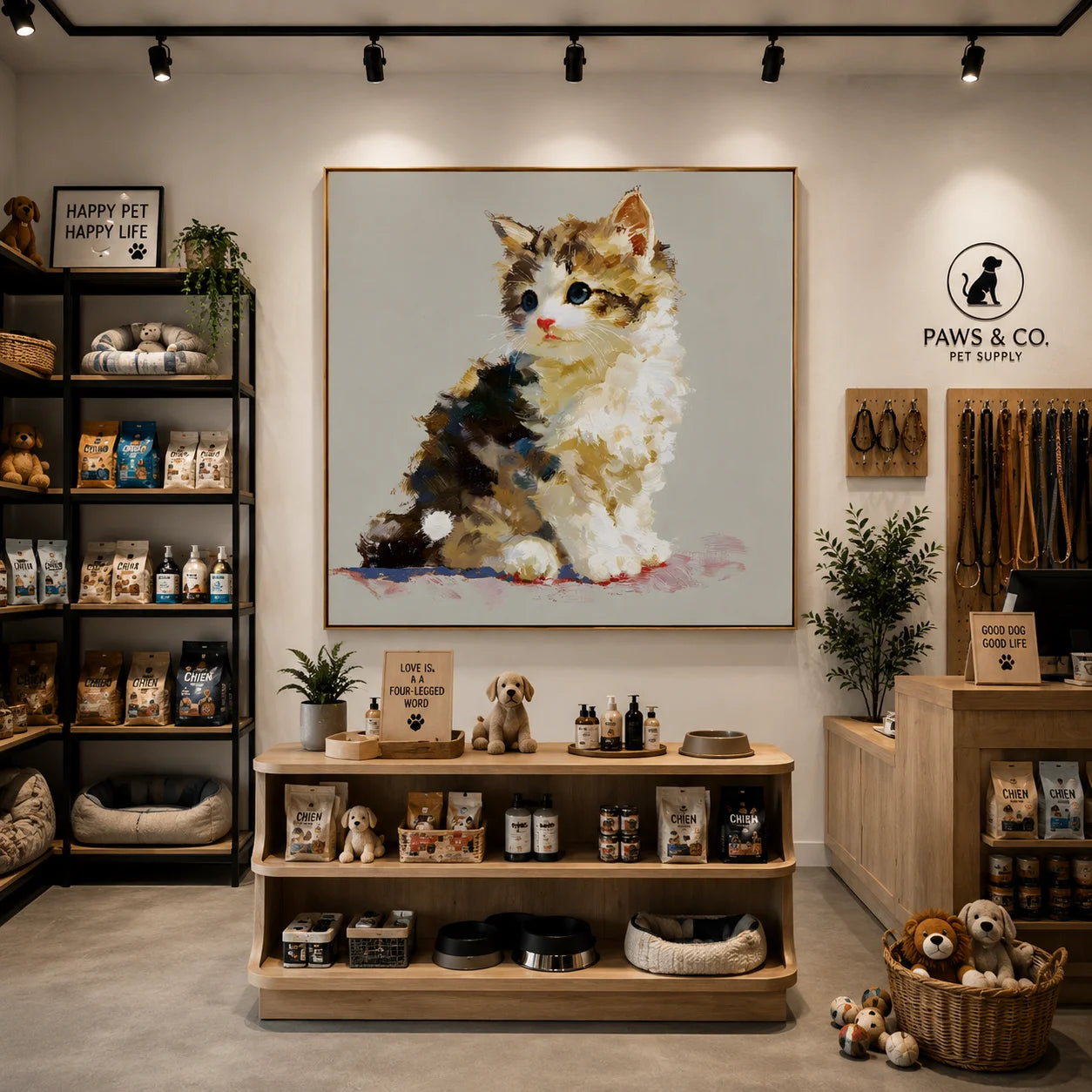 100% Hand-Painted Cute Kitten Portrait Oil Painting | Original Blue-Eyed Cat Pet Wall Art | Modern Animal Artwork