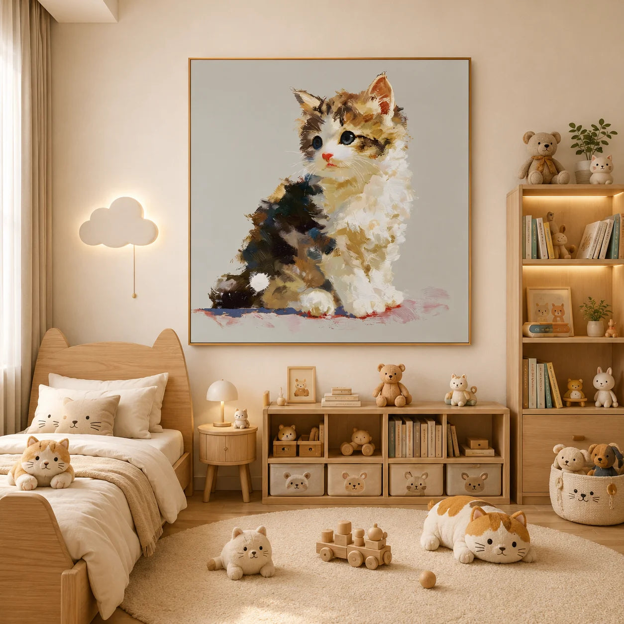 100% Hand-Painted Cute Kitten Portrait Oil Painting | Original Blue-Eyed Cat Pet Wall Art | Modern Animal Artwork
