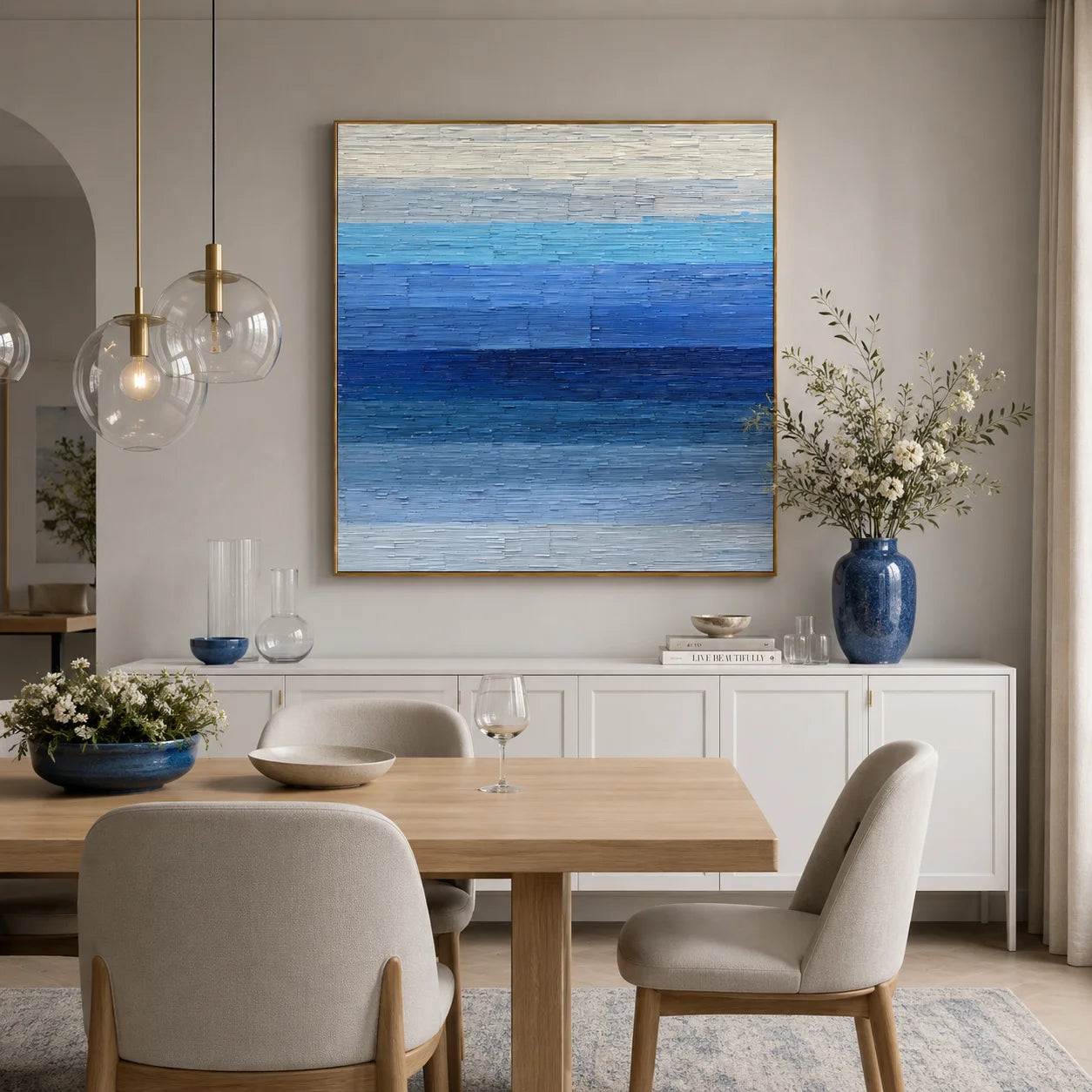 100% Hand-Painted Modern Abstract Seascape Oil Painting | Blue Minimalist Textured Wall Art | Original Coastal Landscape Impasto Canvas by Ownanart # OA 1163