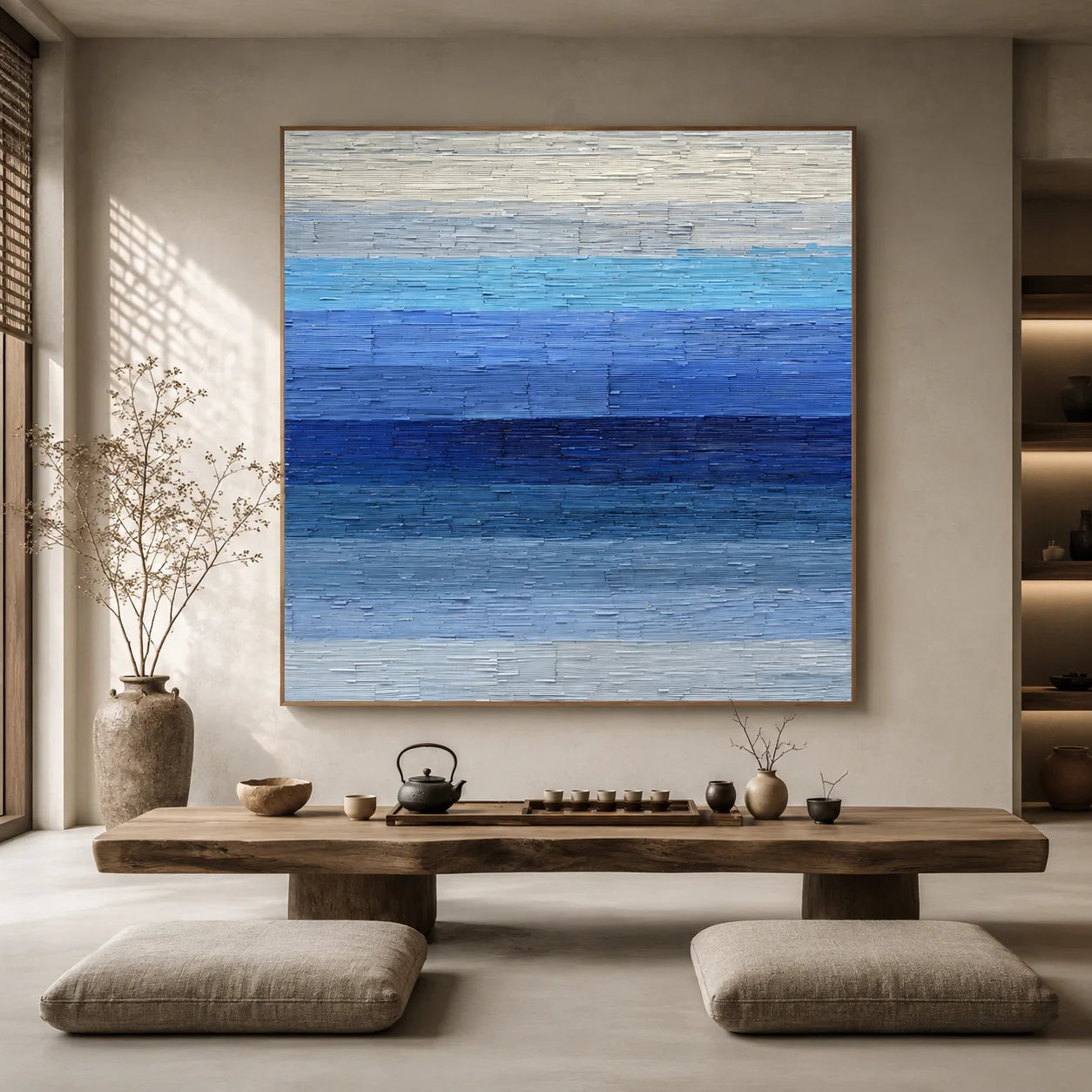 100% Hand-Painted Modern Abstract Seascape Oil Painting | Blue Minimalist Textured Wall Art | Original Coastal Landscape Impasto Canvas by Ownanart # OA 1163