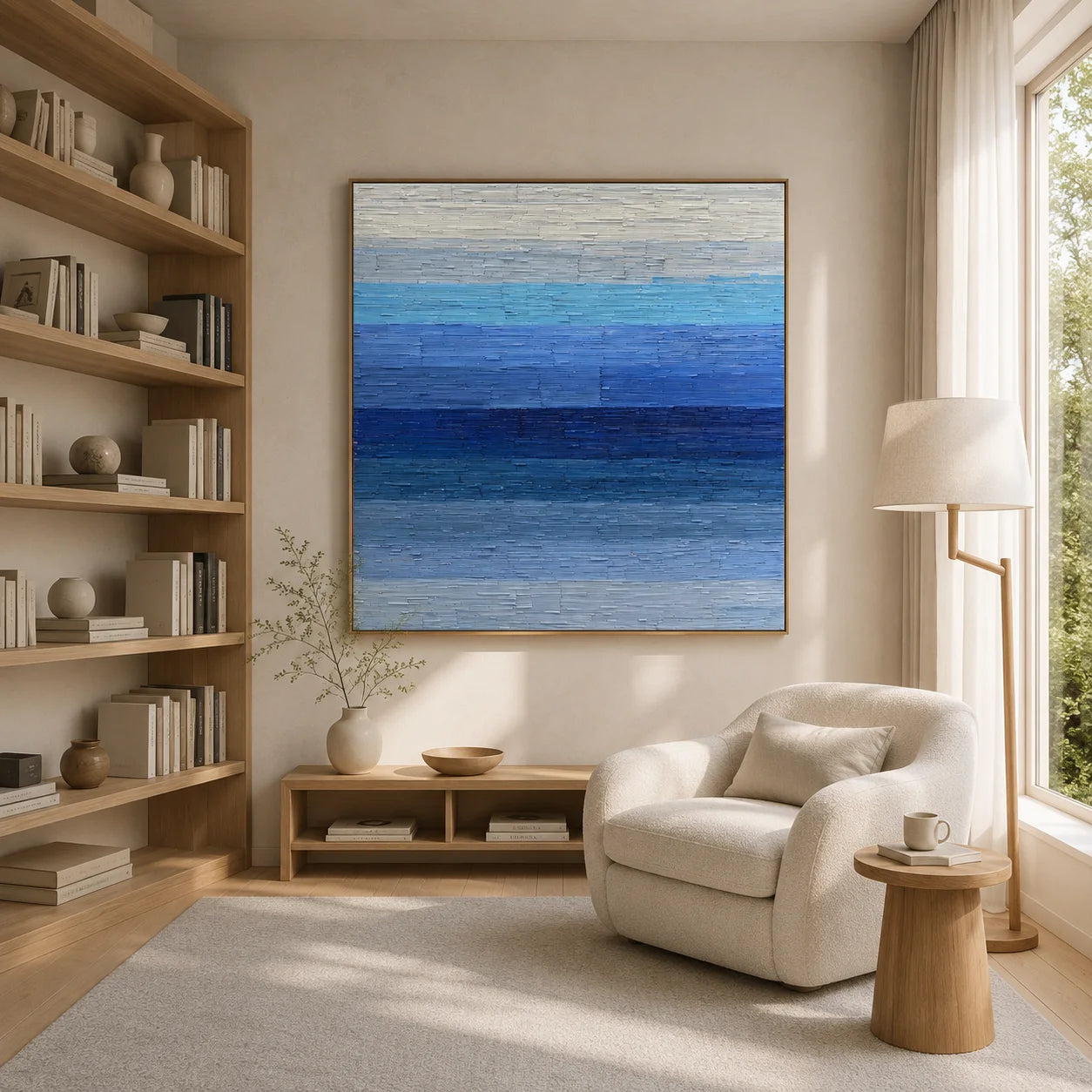 100% Hand-Painted Modern Abstract Seascape Oil Painting | Blue Minimalist Textured Wall Art | Original Coastal Landscape Impasto Canvas by Ownanart # OA 1163