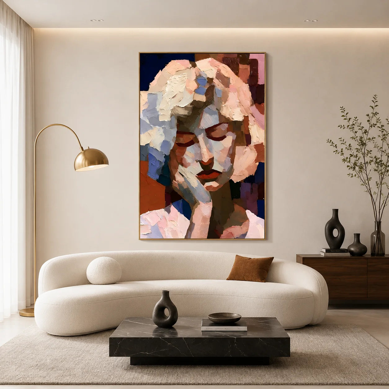Abstract Contemplative Woman Portrait Hand-Painted Oil Painting | Textured Palette Knife Figurative Wall Art for Modern Interiors # OA 1114