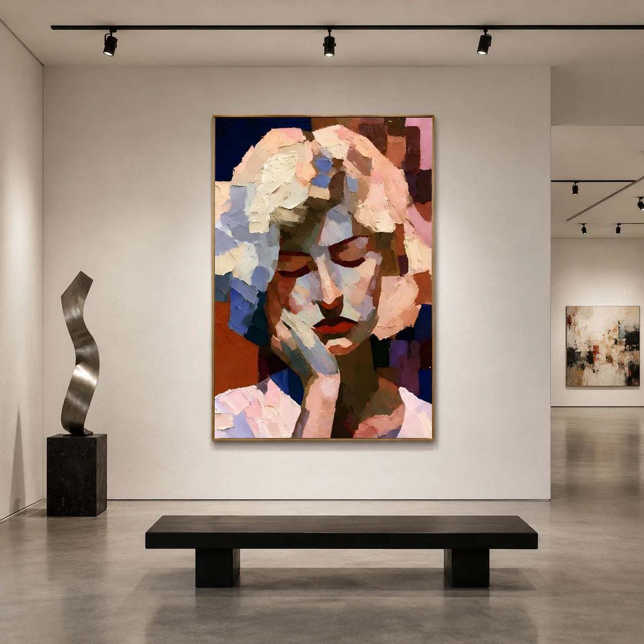 Abstract Contemplative Woman Portrait Hand-Painted Oil Painting | Textured Palette Knife Figurative Wall Art for Modern Interiors # OA 1114