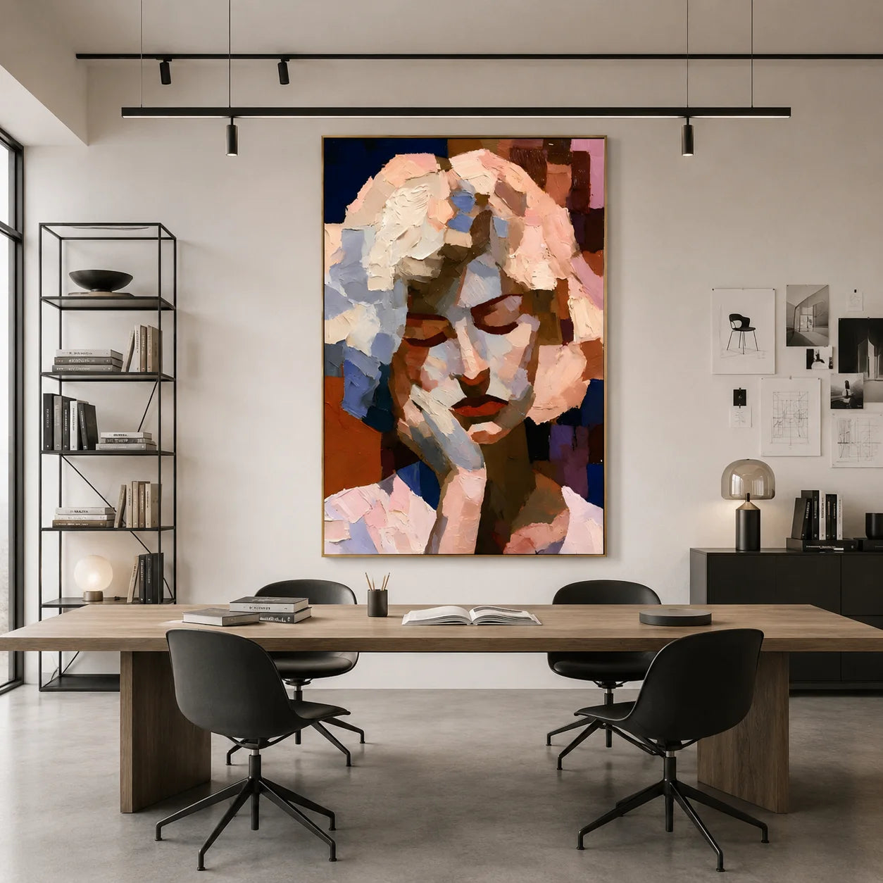 Abstract Contemplative Woman Portrait Hand-Painted Oil Painting | Textured Palette Knife Figurative Wall Art for Modern Interiors # OA 1114