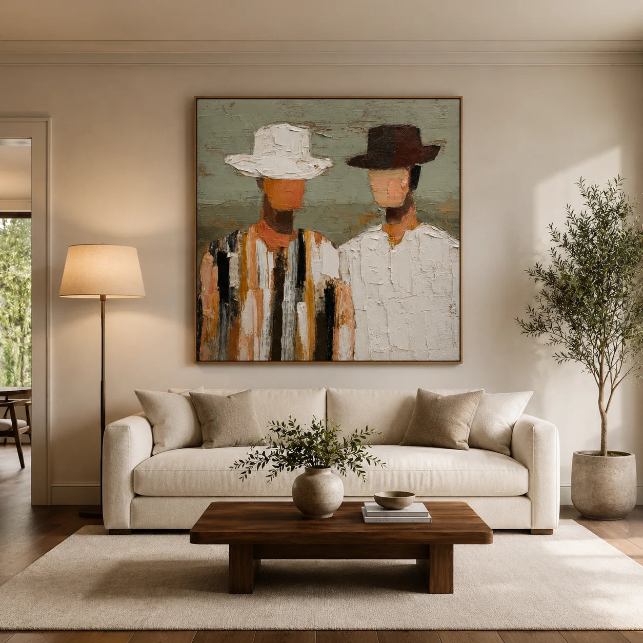Abstract Couple Hand-Painted Oil Painting | Modern Figurative Portrait Wall Art for Living Room & Bedroom#OA 0918