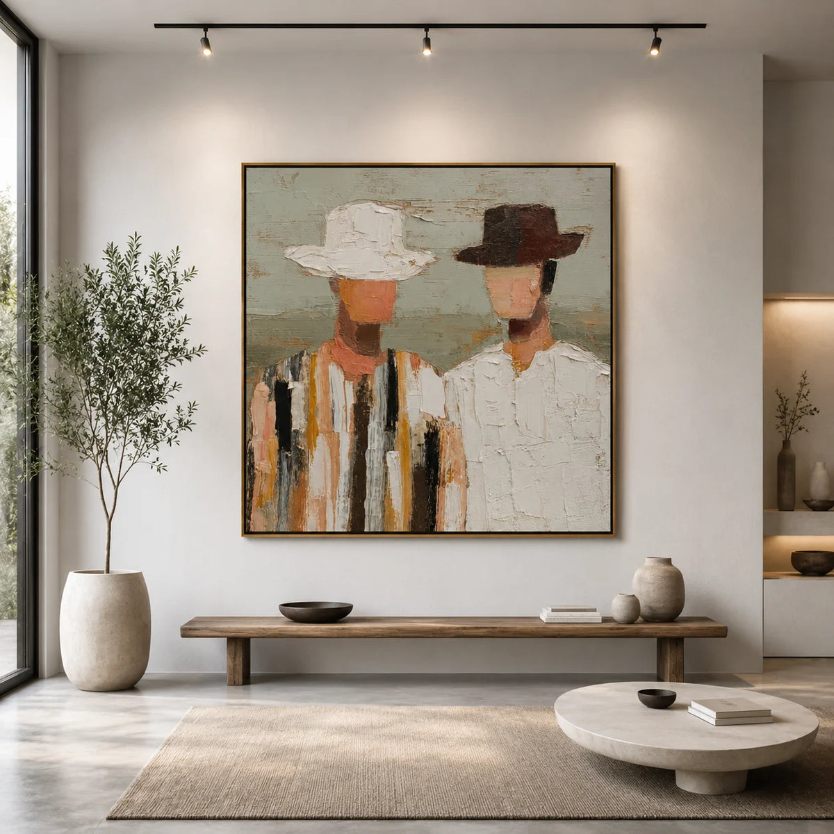 Abstract Couple Hand-Painted Oil Painting | Modern Figurative Portrait Wall Art for Living Room & Bedroom