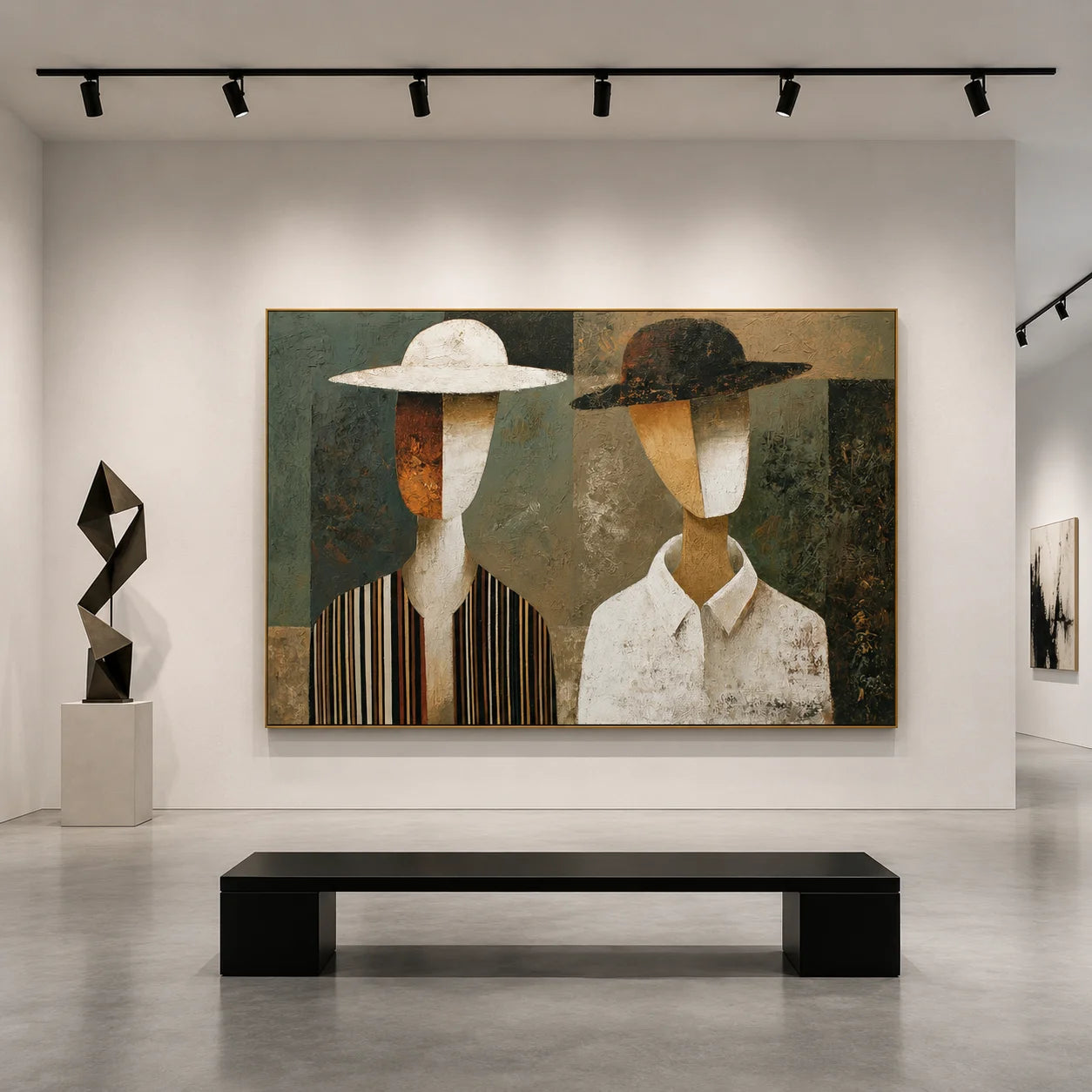 Abstract Couple Portrait Hand-Painted Oil Painting, Minimalist Modern Figurative Wall Art # OA 1042