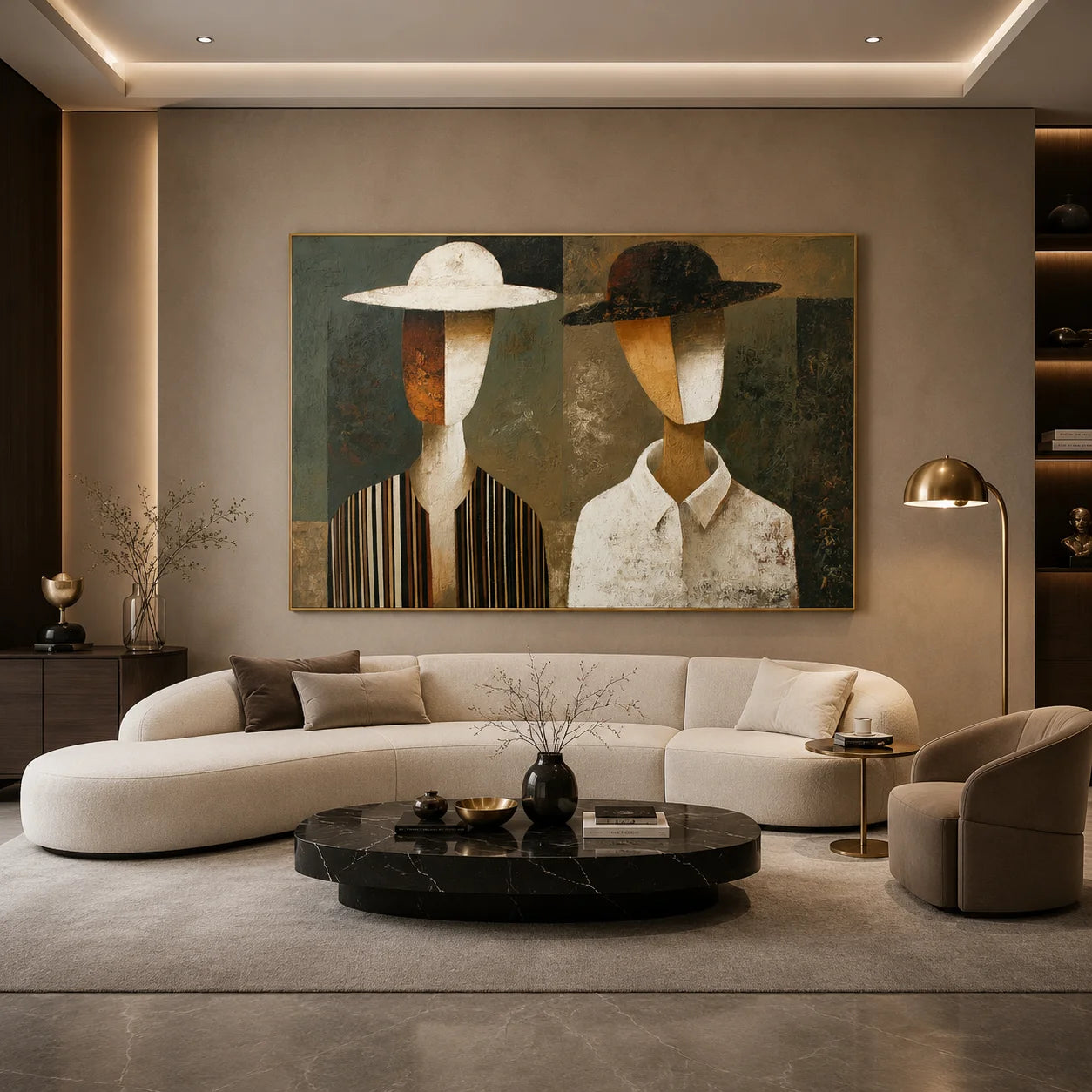 Abstract Couple Portrait Hand-Painted Oil Painting, Minimalist Modern Figurative Wall Art # OA 1042