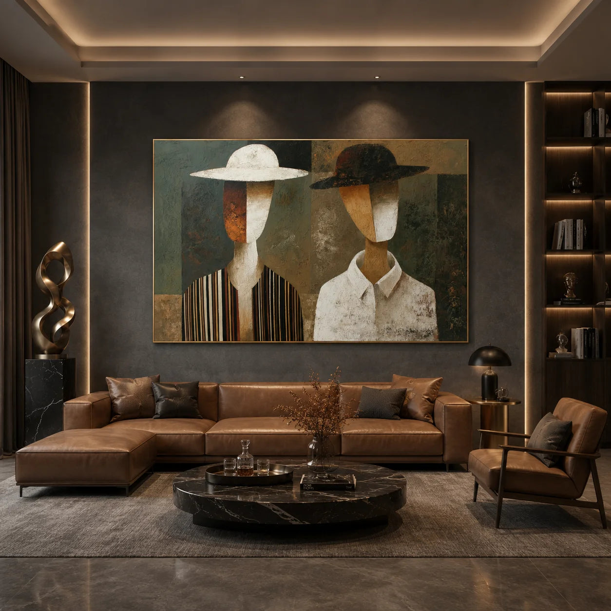 Abstract Couple Portrait Hand-Painted Oil Painting, Minimalist Modern Figurative Wall Art # OA 1042