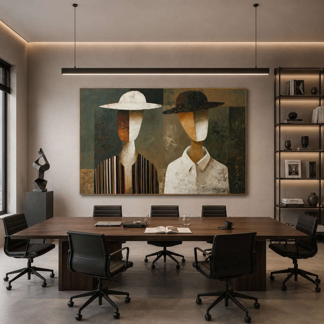 Abstract Couple Portrait Hand-Painted Oil Painting, Minimalist Modern Figurative Wall Art # OA 1042