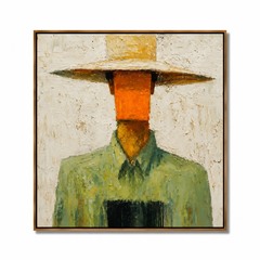 Abstract Cowboy Portrait Hand-Painted Oil Painting, Textured Western Wall Art for Modern Rustic Home Decor#OA 0965
