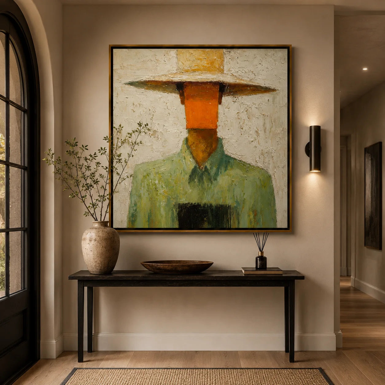 Abstract Cowboy Portrait Hand-Painted Oil Painting, Textured Western Wall Art for Modern Rustic Home Decor#OA0965