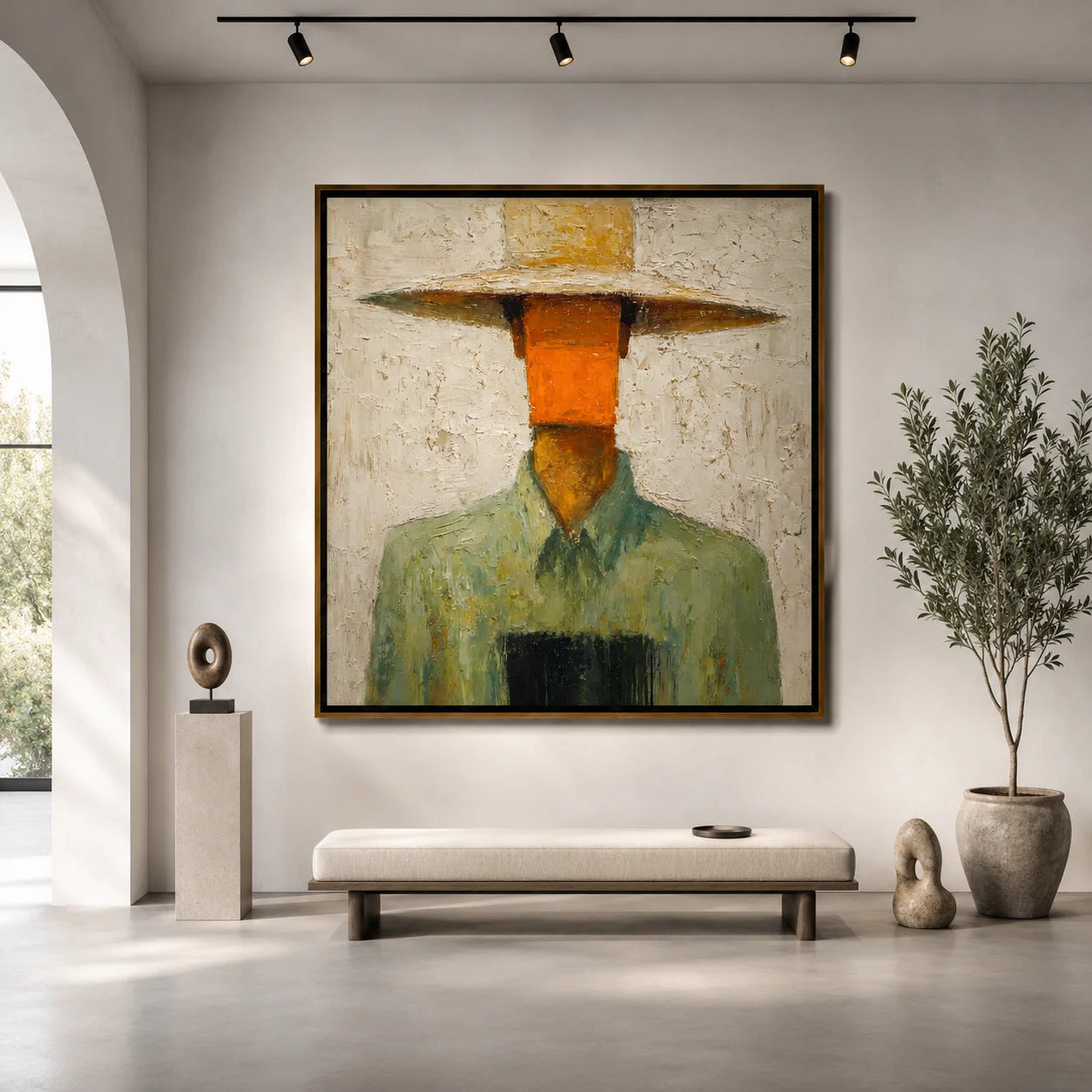 Abstract Cowboy Portrait Hand-Painted Oil Painting, Textured Western Wall Art for Modern Rustic Home Decor#OA0965
