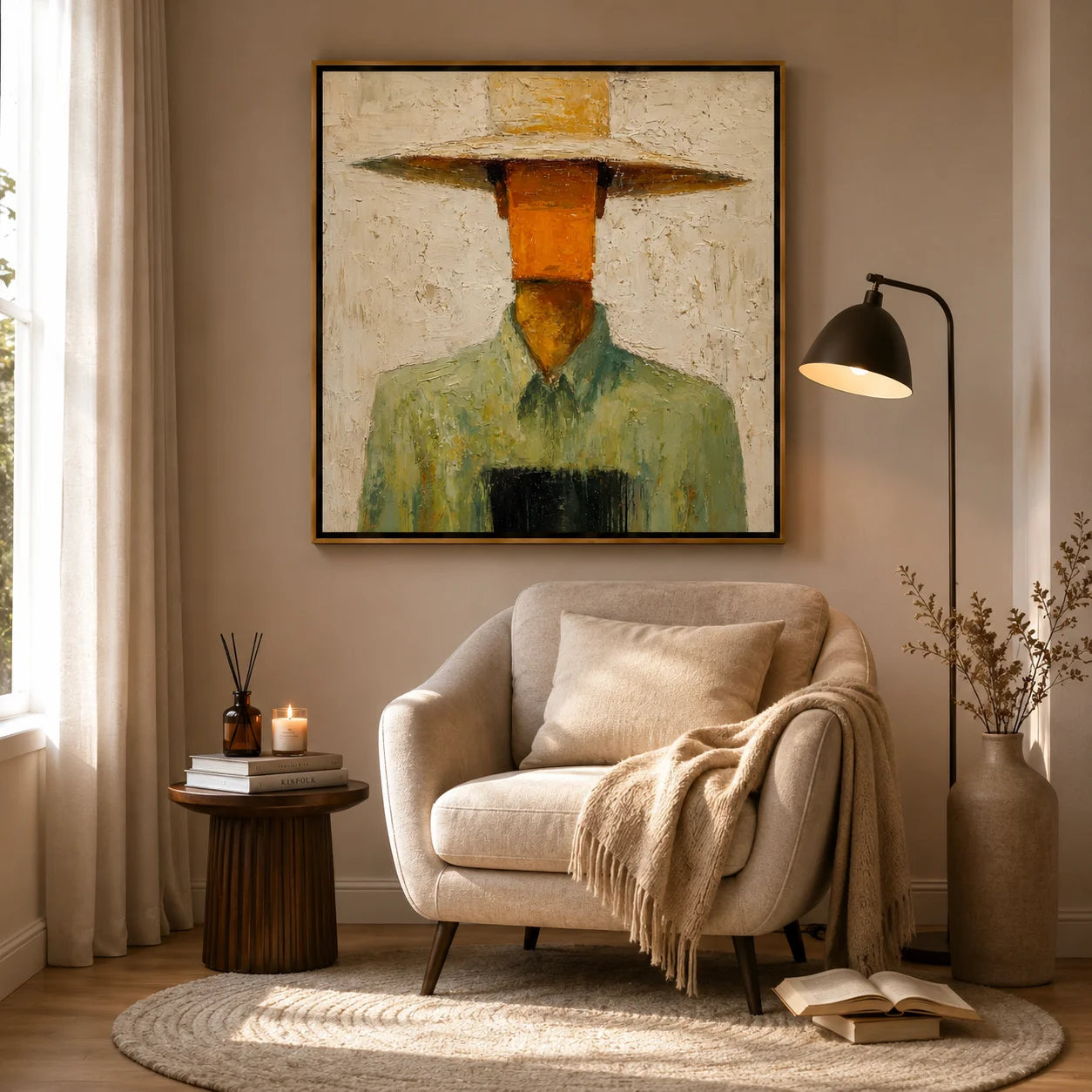 Abstract Cowboy Portrait Hand-Painted Oil Painting, Textured Western Wall Art for Modern Rustic Home Decor#OA0965