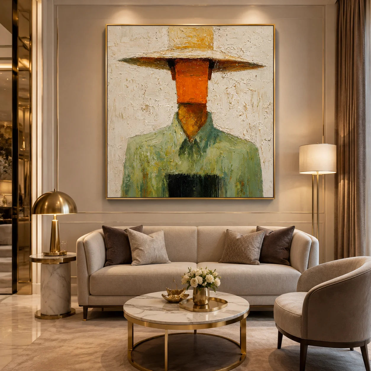 Abstract Cowboy Portrait Hand-Painted Oil Painting, Textured Western Wall Art for Modern Rustic Home Decor#OA0965