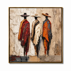Abstract Figurative Hand-Painted Oil Painting, Textured Three Women Canvas Wall Art for Modern Luxury Home Decor #OA 0952