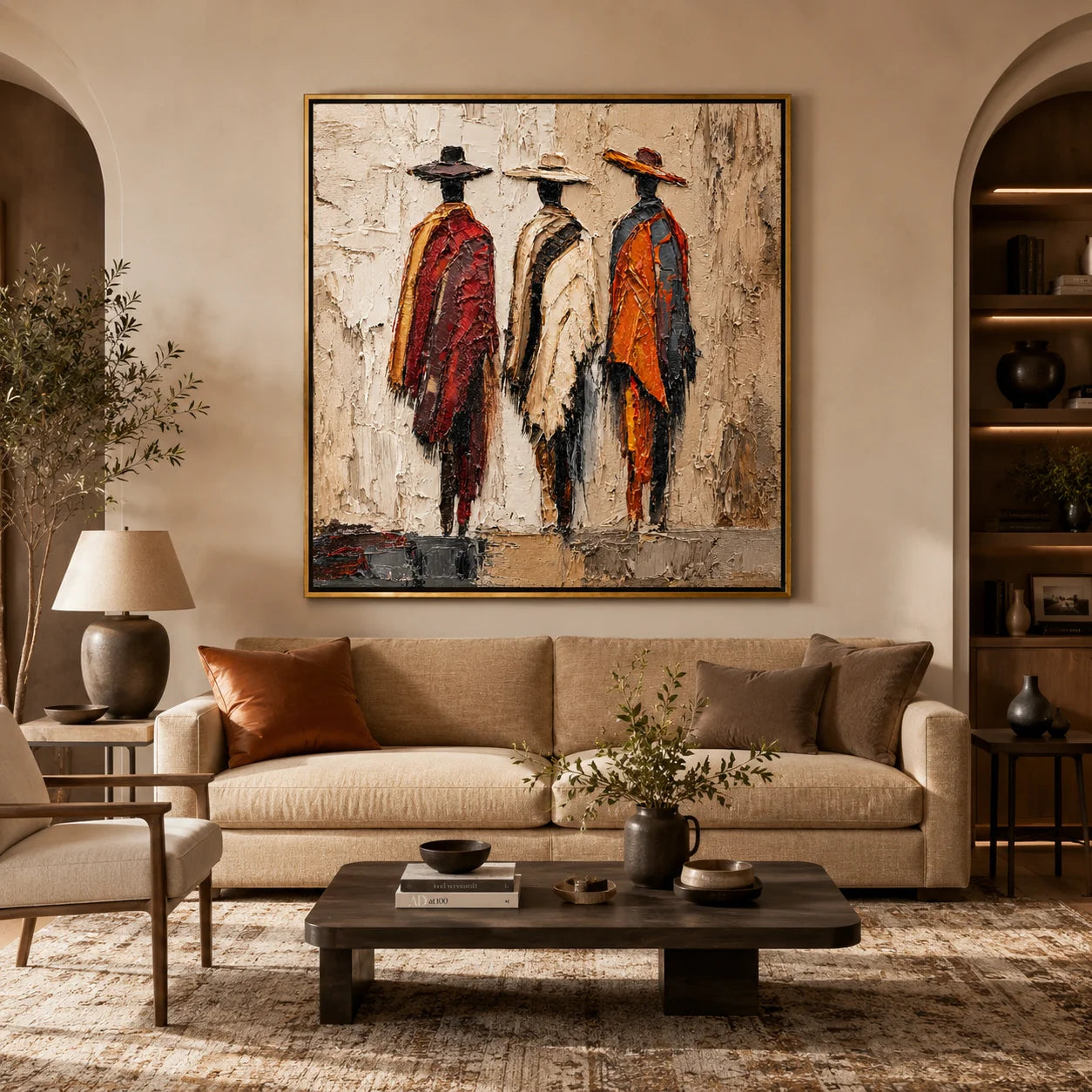 Abstract Figurative Hand-Painted Oil Painting, Textured Three Women Canvas Wall Art for Modern Luxury Home Decor #OA0952