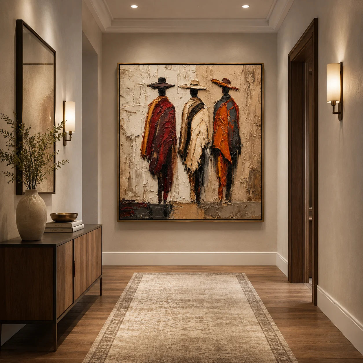 Abstract Figurative Hand-Painted Oil Painting, Textured Three Women Canvas Wall Art for Modern Luxury Home Decor #OA0952