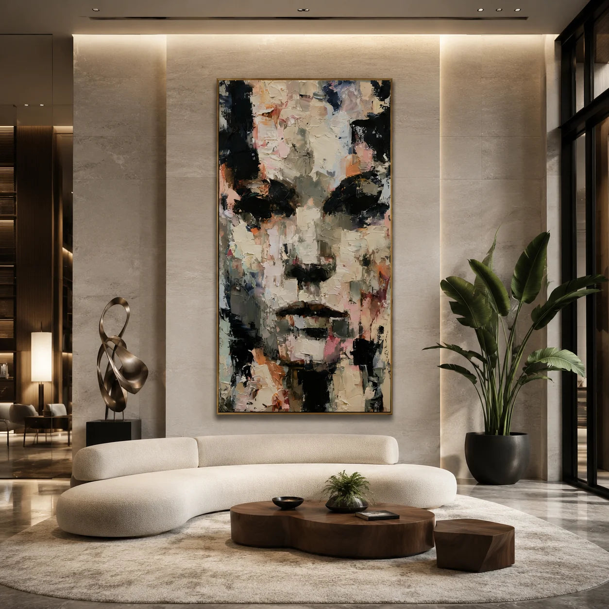Abstract Portrait Hand-Painted Oil Painting | Modern Textured Face Wall Art # OA 1030