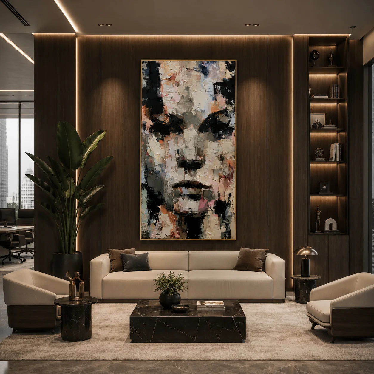 Abstract Portrait Hand-Painted Oil Painting | Modern Textured Face Wall Art # OA 1030