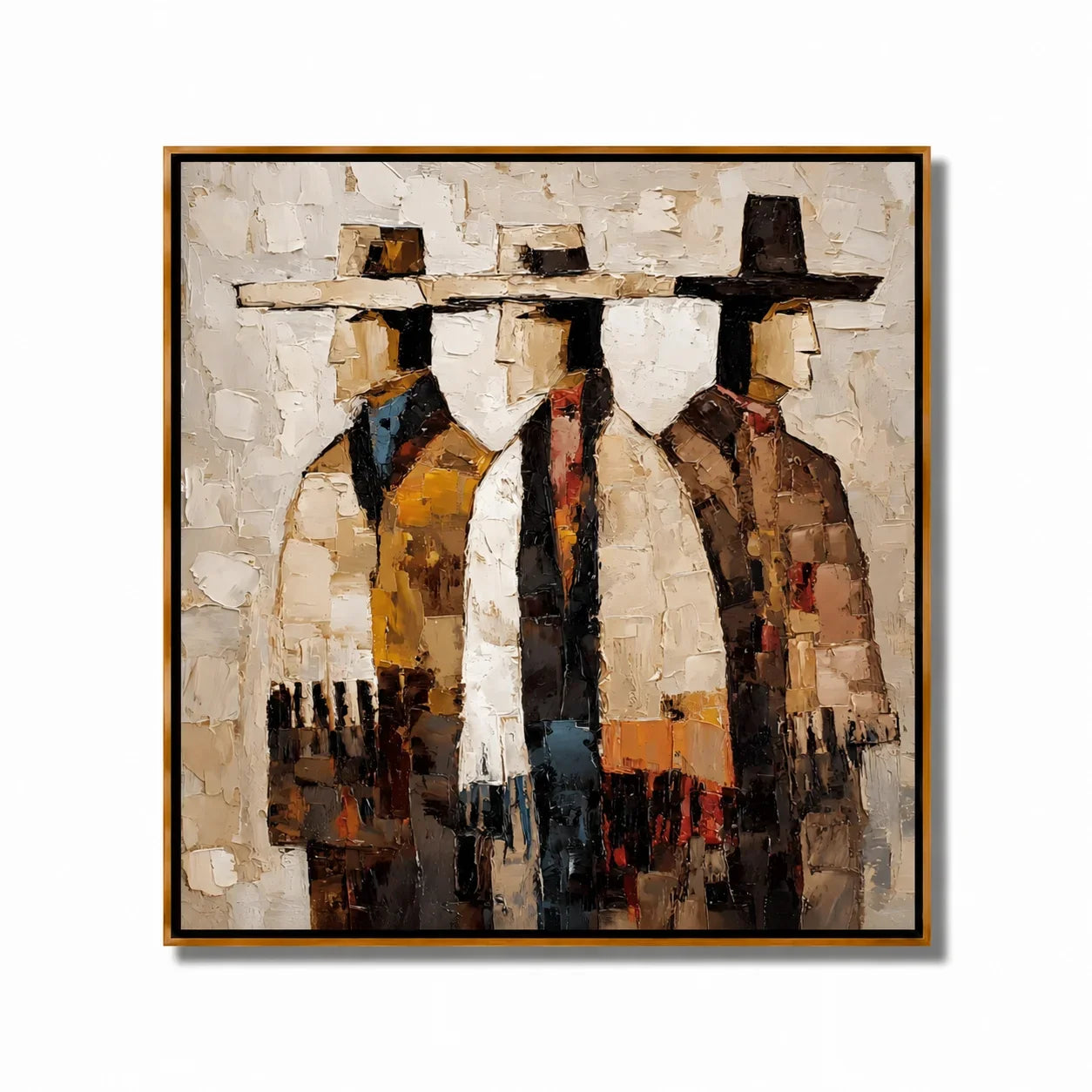 Abstract Three Figures Hand-Painted Oil Painting | Modern Figurative Wall Art with Textured Neutral Tones #OA 1008