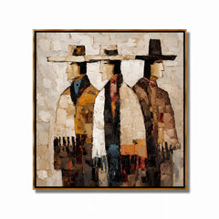 Abstract Three Figures Hand-Painted Oil Painting | Modern Figurative Wall Art with Textured Neutral Tones #OA 1008