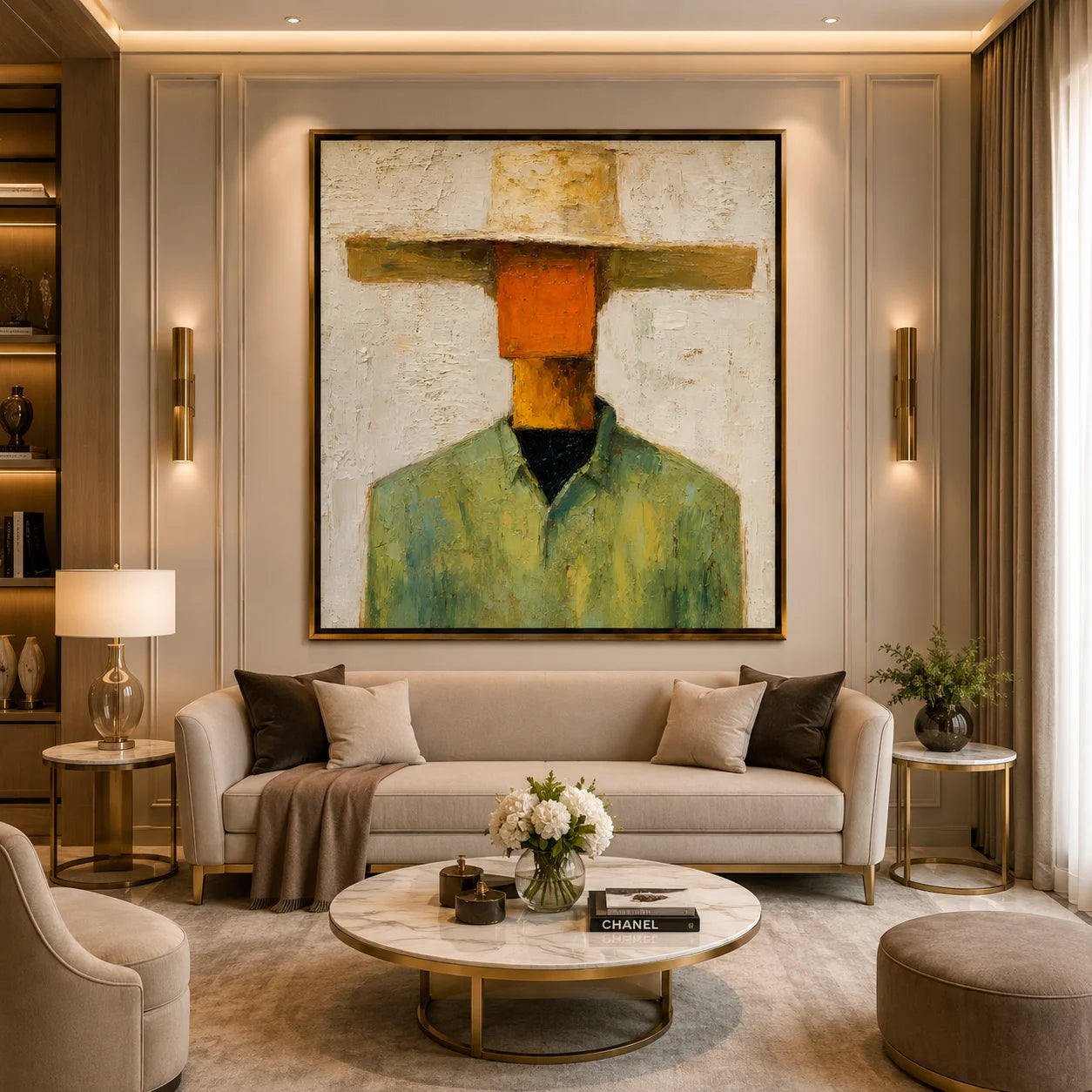Abstract Western Cowboy Hand-Painted Oil Painting, Textured Minimalist Portrait Wall Art for Modern Home Decor#OA0966