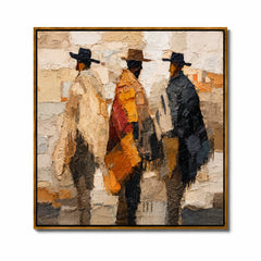 Abstract Western Cowboys Hand-Painted Oil Painting, Textured Figurative Canvas Wall Art for Modern Rustic Home Decor #OA 0954