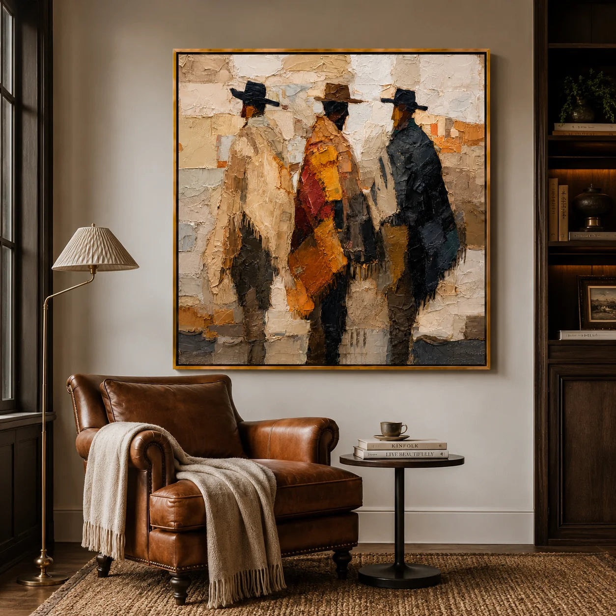Abstract Western Cowboys Hand-Painted Oil Painting, Textured Figurative Canvas Wall Art for Modern Rustic Home Decor #OA0954