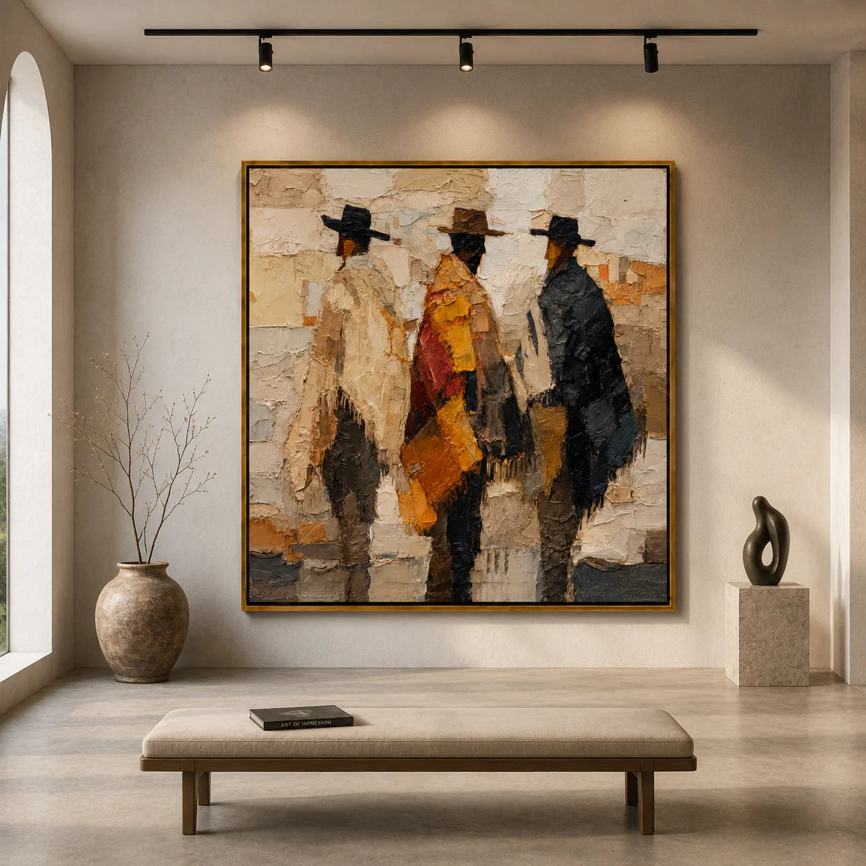Abstract Western Cowboys Hand-Painted Oil Painting, Textured Figurative Canvas Wall Art for Modern Rustic Home Decor #OA0954