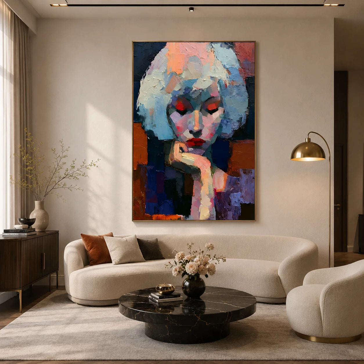 Abstract Woman Portrait Hand-Painted Oil Painting, Modern Colorful Figurative Wall Art # OA 1041