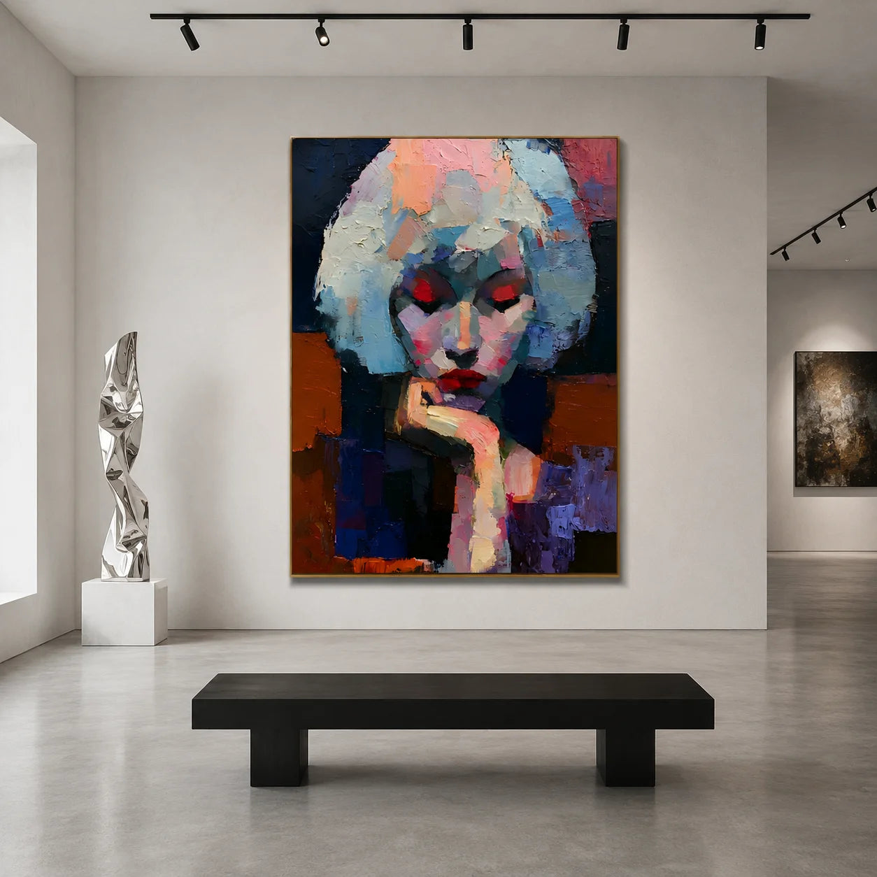 Abstract Woman Portrait Hand-Painted Oil Painting, Modern Colorful Figurative Wall Art # OA 1041