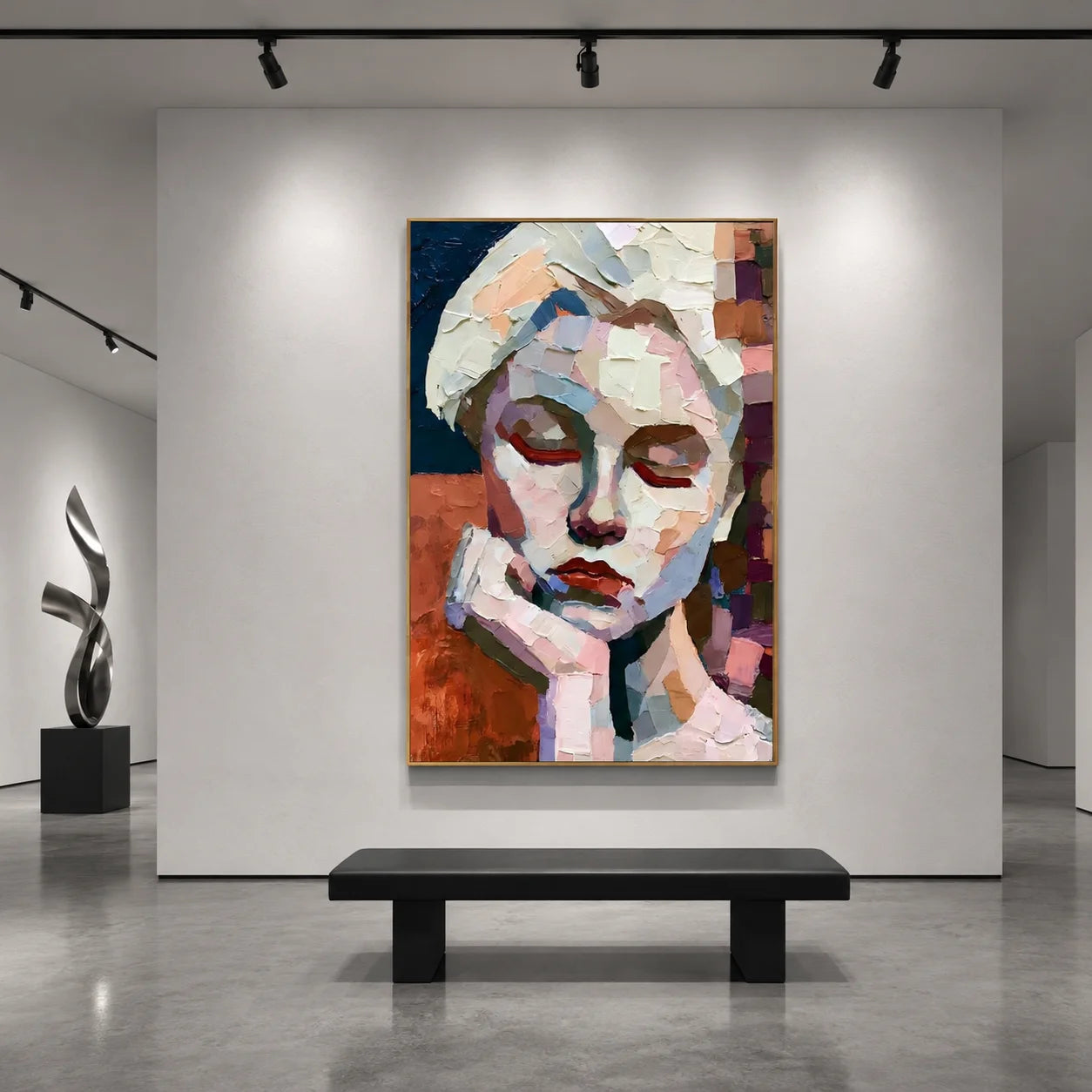 Abstract Woman Portrait Hand-Painted Oil Painting | Textured Palette Knife Figurative Wall Art for Living Room and Bedroom # OA 1113