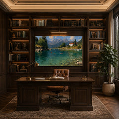 Alpine Lake Landscape Hand-Painted Oil Painting, Mountain Lake Wall Art for Living Room Decor # OA 1155