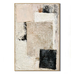 Beige and Black Geometric Textured Abstract Oil Painting – Vertical Wabi-Sabi Minimalist Wall Art # OA 1200