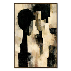 Black Beige Geometric Abstract Hand-Painted Oil Painting  Modern Minimalist Wall Art # OA 1078