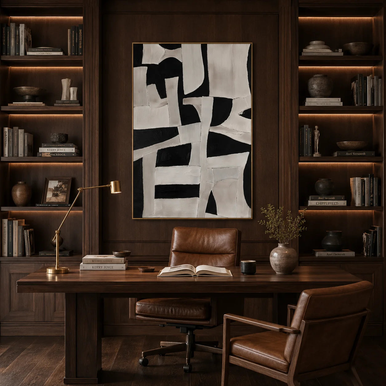 Black and Ivory Abstract Geometric Collage Textured Hand-Painted Oil Painting | Modern Irregular Shape Wall Art for Living Room, Bedroom and Entryway