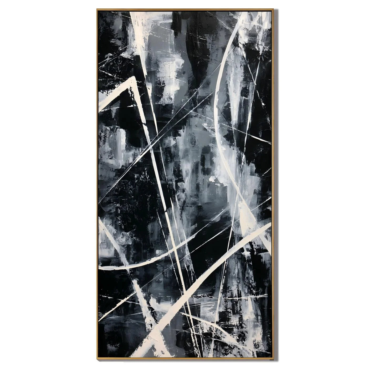 Black and White Abstract Hand-Painted Oil Painting | Modern Geometric Line Wall Art # OA 1026