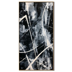Black and White Abstract Hand-Painted Oil Painting | Modern Geometric Line Wall Art # OA 1026