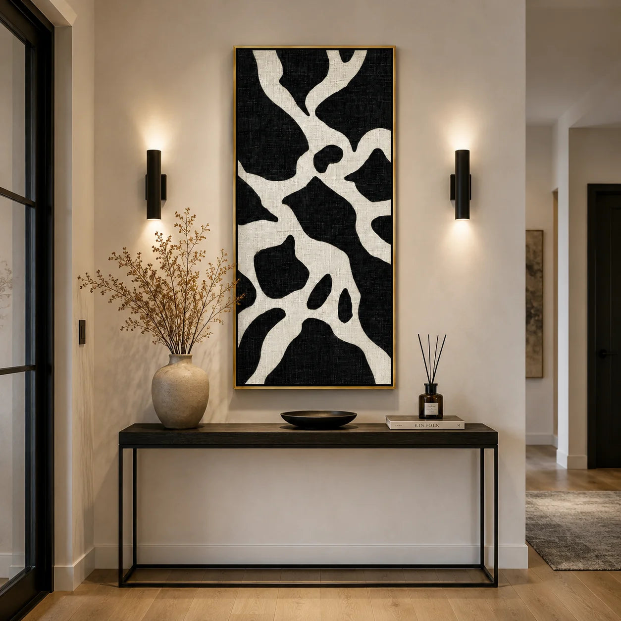 Black and White Abstract Hand-Painted Oil Painting, Vertical Textured Canvas Wall Art for Modern Home Decor#OA 0931