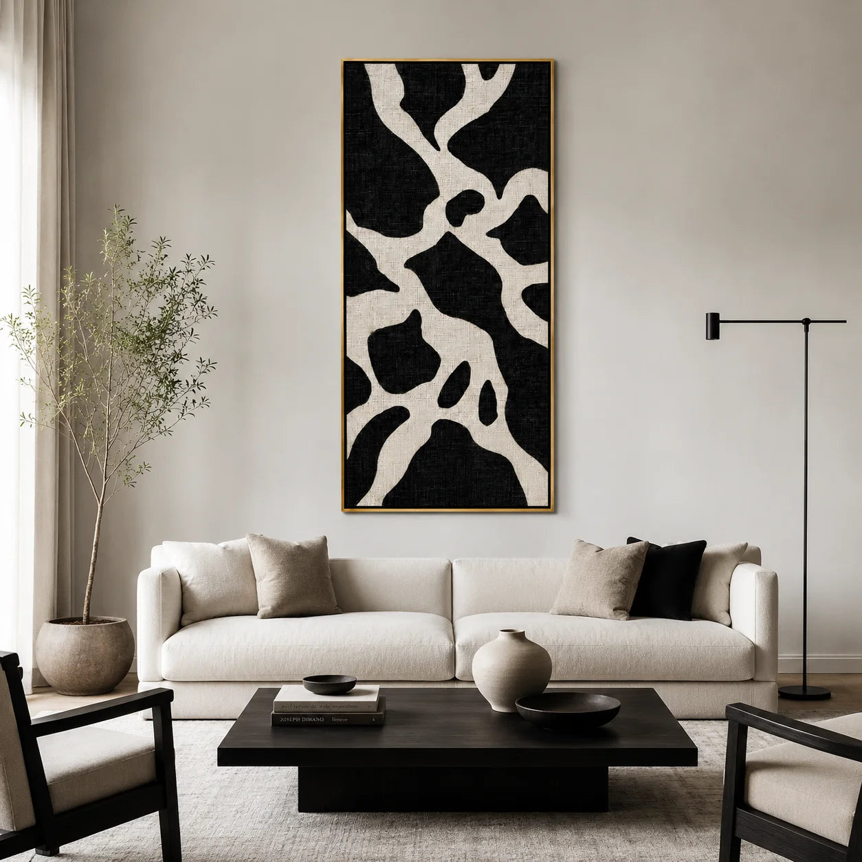 Black and White Abstract Hand-Painted Oil Painting, Vertical Textured Canvas Wall Art for Modern Home Decor#OA 0931