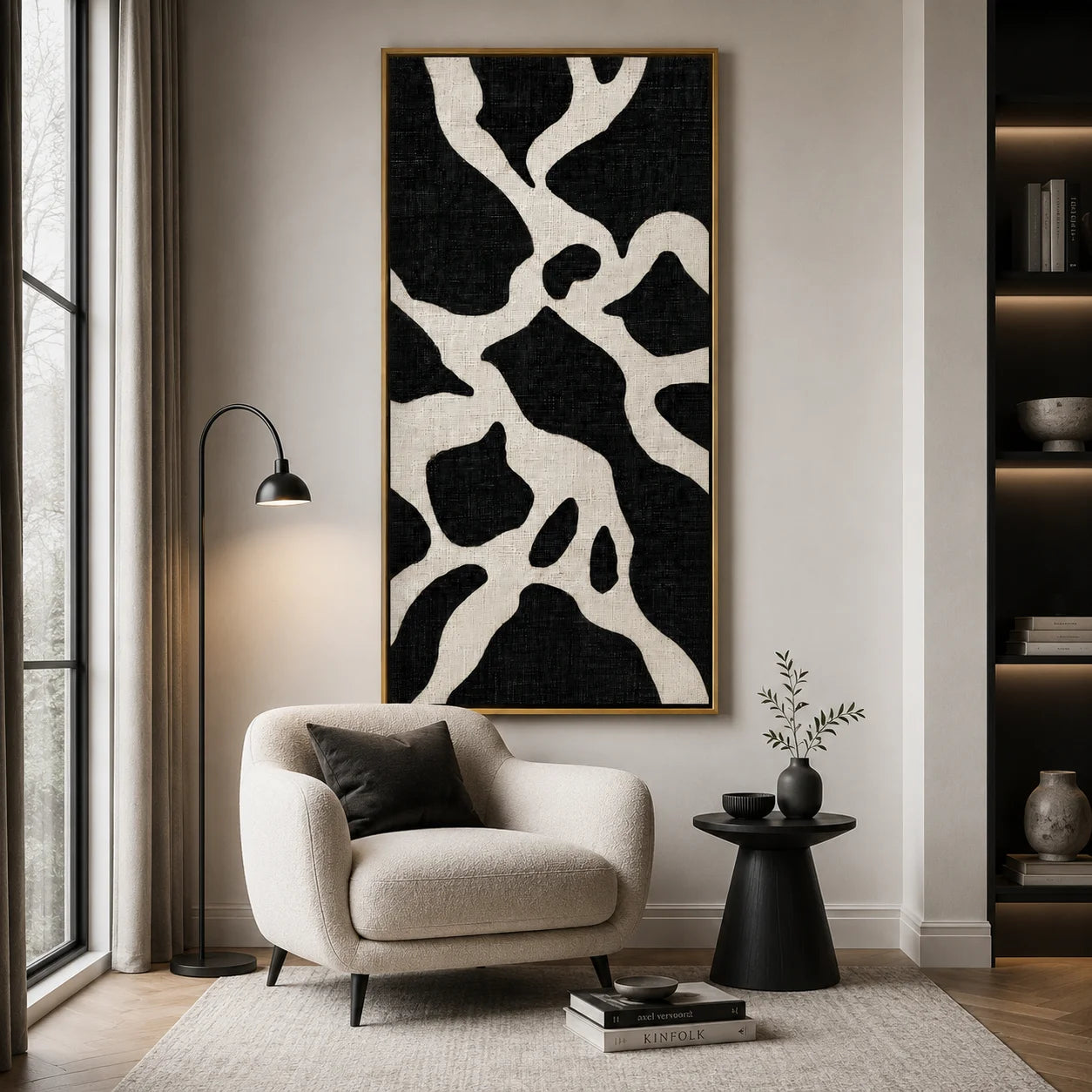 Black and White Abstract Hand-Painted Oil Painting, Vertical Textured Canvas Wall Art for Modern Home Decor#OA 0931