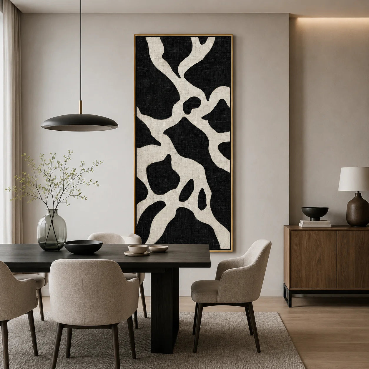 Black and White Abstract Hand-Painted Oil Painting, Vertical Textured Canvas Wall Art for Modern Home Decor#OA 0931
