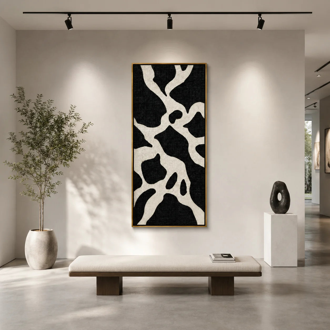 Black and White Abstract Hand-Painted Oil Painting, Vertical Textured Canvas Wall Art for Modern Home Decor#OA 0931
